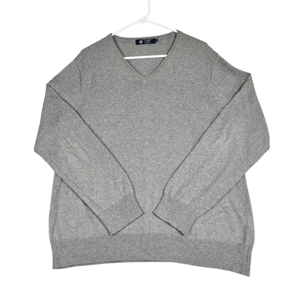 J.Crew V-Neck Sweater Mens Med Grey Cotton Cashmere Blend Knit Preppy Luxury Ivy